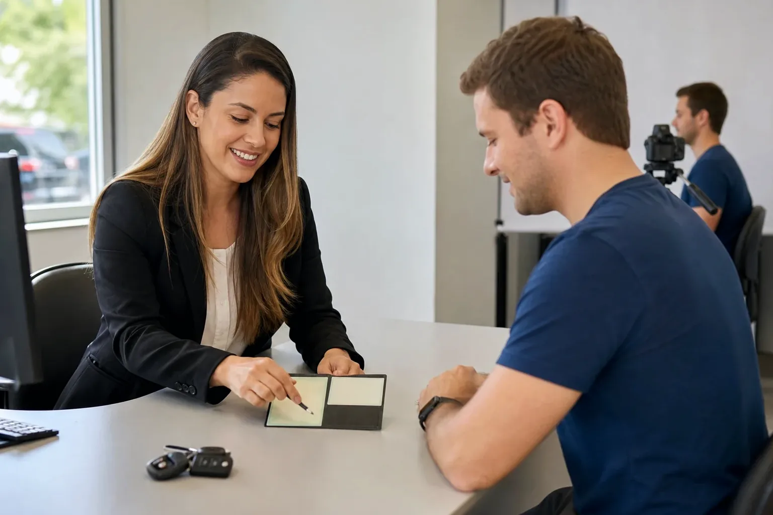 Despachante auxiliando cliente na renovação da CNH.