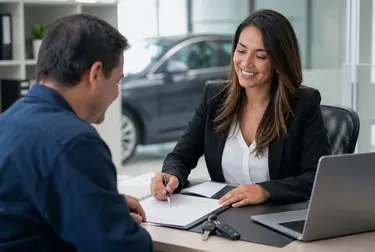 Despachante orientando cliente sobre o licenciamento do veículo.